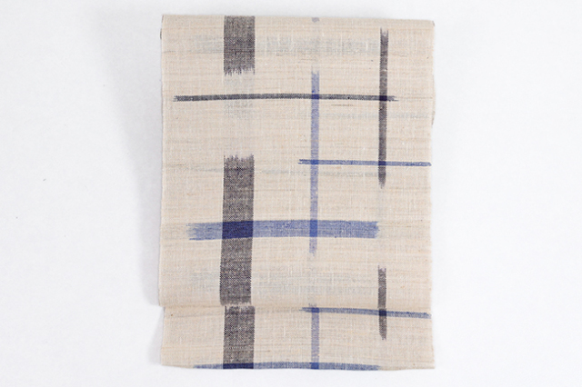 本麻 絣帯 八寸名古屋帯 生成り×紺 