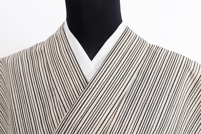 光源氏 浴衣(ゆかた) 綿麻 竹 生成り×黒 ◆男性にオススメ◆