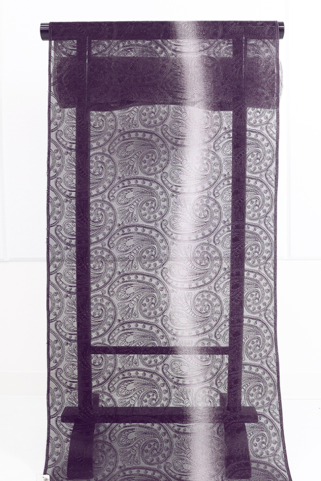 刺繍 シルクオーガンジー レース 羽織  ペイズリー 黒×白×濃紫