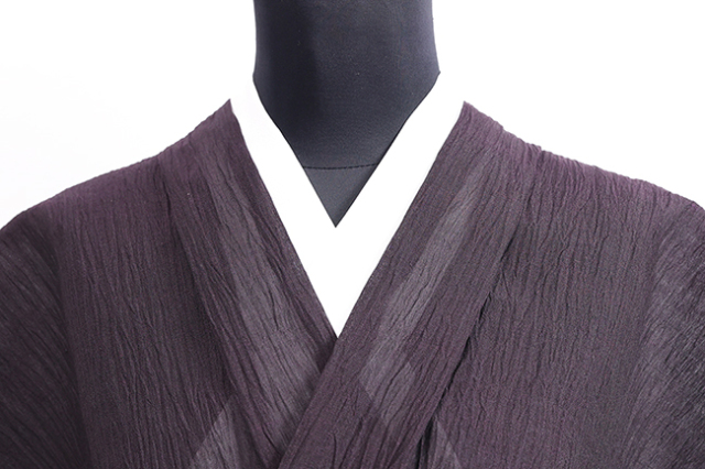 本麻 夏着物 小千谷ちぢみ 楊柳 黒紫