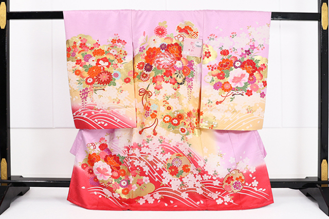 女児着物 お宮参り祝い着 産着 薄紫 友禅柄刺繍入 のしめ初着