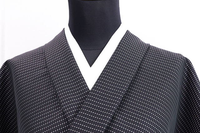 ワタマサ 洗える正絹 【お召し】 広幅  チェック 黒×紫