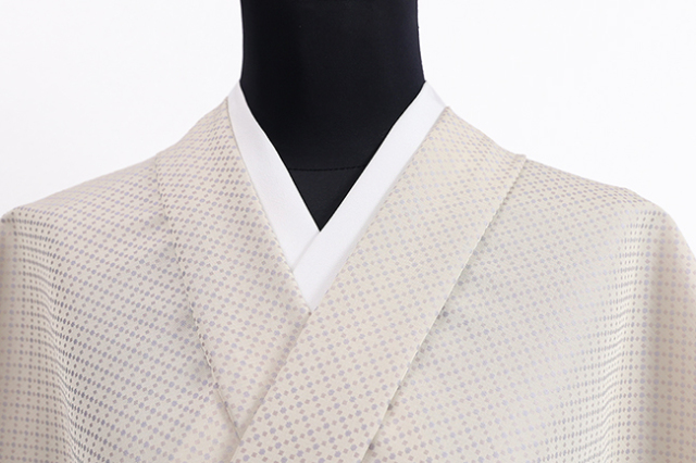 ワタマサ 洗える正絹 【お召し】 ビーズ ベージュ×薄紫