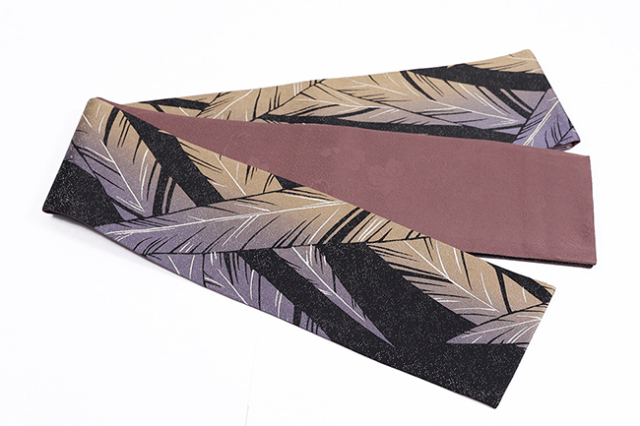 小室庵 正絹 半幅帯 芭蕉 銀糸 ラメ多め 黒×茶灰