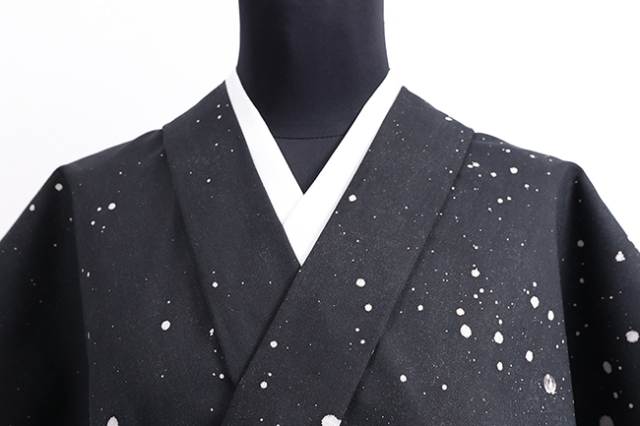 あづまやオリジナル 武田染工 綿麻着物 七彩染め 黒×白