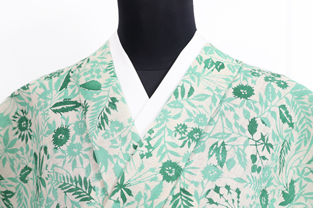 トリエ 浴衣（ゆかた） 綿麻 夏着物 ボタニカル 緑