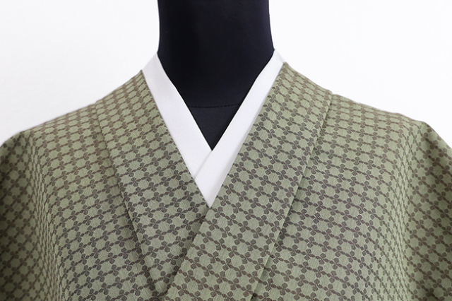 米沢木綿 木綿着物  紋KIPPE(きっぺ) めんこっとん タイル格子 緑 ◆男女兼用◆