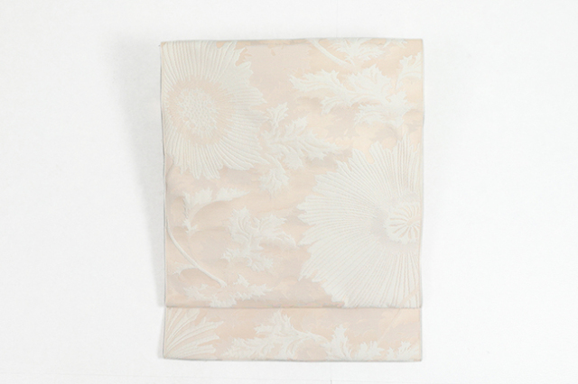 【価格はお問い合わせください】 西村織物 博多織 正絹 八寸名古屋帯 紋八寸 白 コクリコ ピンク×白