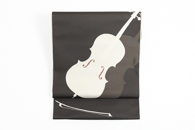 【価格はお問い合わせください】 西村織物 博多織 正絹 八寸名古屋帯 紋八寸 レトロモダン ヴァイオリンファミリー 墨黒×白