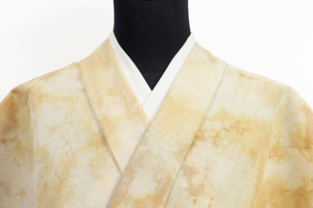 Shi bun no San 綿麻きもの 天然染め 黄土色×白
