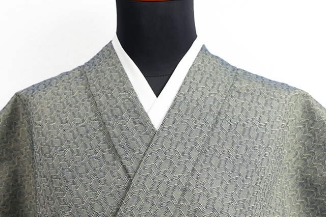 米沢木綿 木綿着物  紋KIPPE(きっぺ) めんこっとん 矢羽根ジグザグ カーキ ◆男女兼用◆