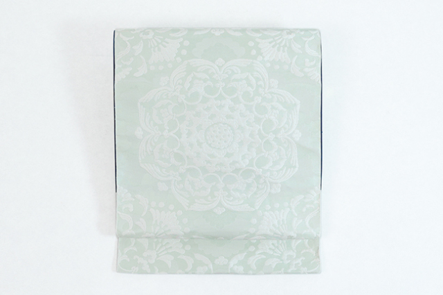 【価格はお問い合わせください】 西村織物 博多織 正絹 八寸名古屋帯 紋八寸 和花 宝相華 薄緑