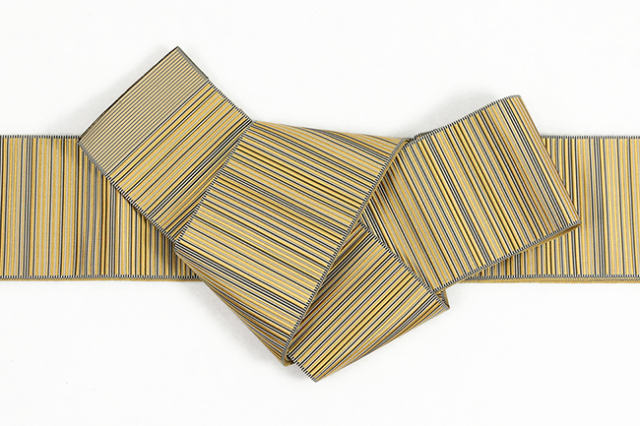 博多織 正絹 角帯 縞 金×濃灰色