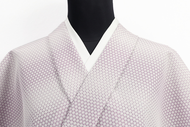 ワタマサ 洗える正絹 【お召し】 アラ・エル 六角花ぼかし 薄紫×白