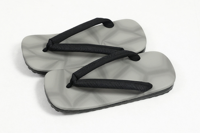 ラジアル草履 雪駄 男性用 灰色光の反射×黒ヘリンボーン Lサイズ