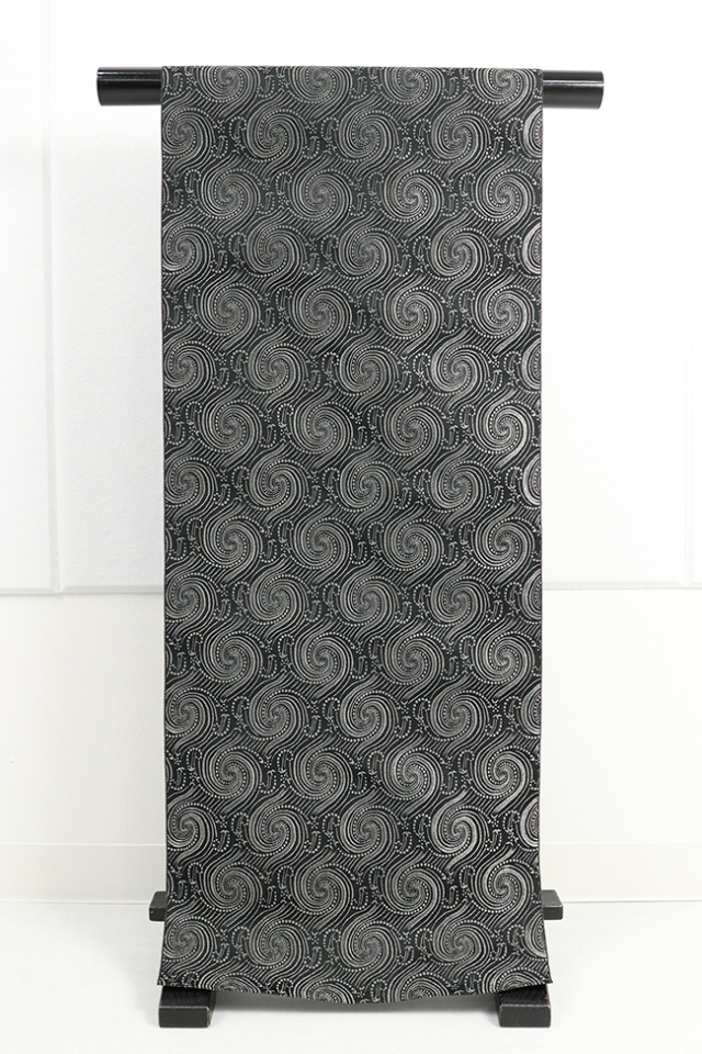 丹後 ワタマサ ひとえ八寸帯（兵児帯） 渦水 黒×プラチナ