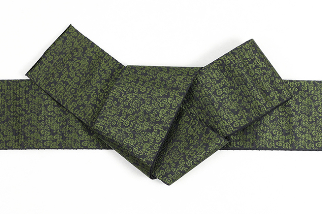 博多織 西村織物 正絹 角帯 織更紗 獅子雲文 黒ｘ緑