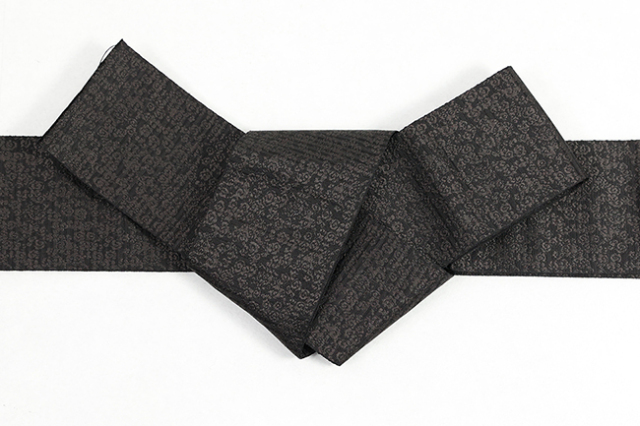 博多織 西村織物 正絹 角帯 織更紗 獅子雲文 黒ｘ黒