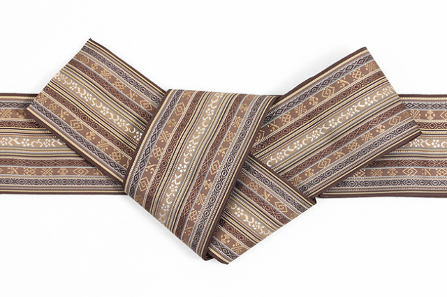 博多織 西村織物 正絹 角帯 更紗 茶
