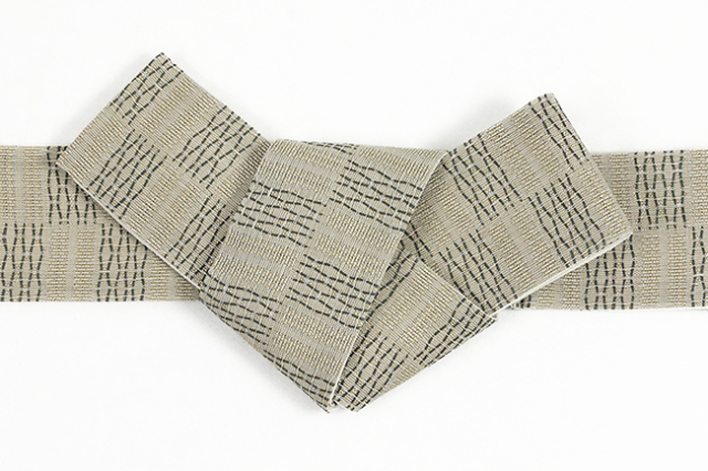 本麻 角帯 両面 夏帯 よろけ市松 ベージュ