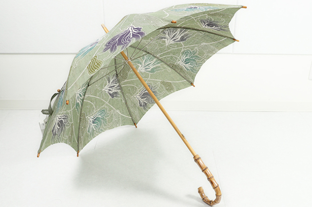京都 栗山工房 本麻 日傘 和染紅型 グロリオサ 薄緑