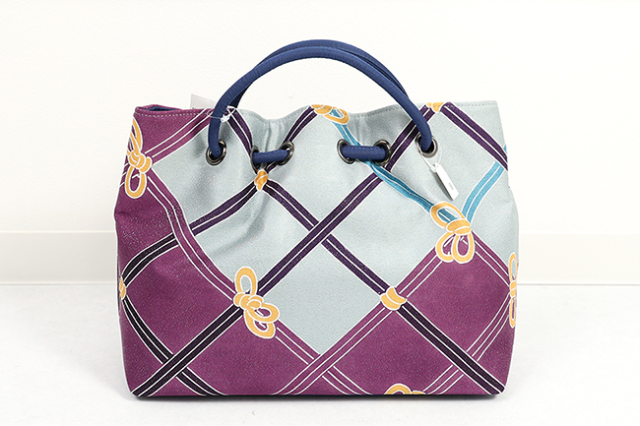 栗山工房 正絹 バッグ 和染紅型 紐結び 紫