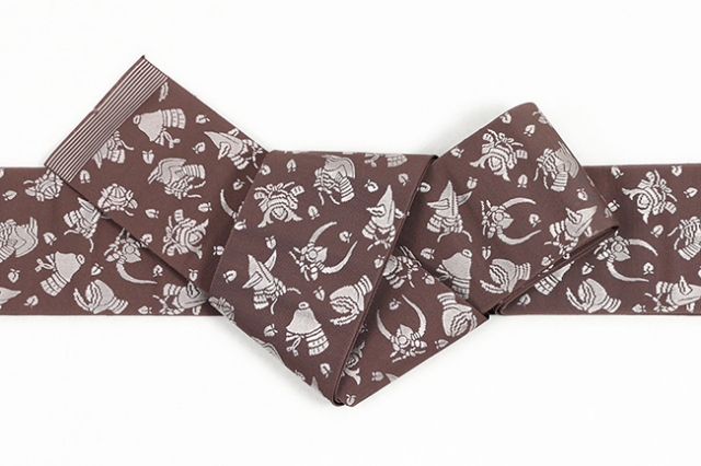 博多織 正絹 角帯 兜 焦茶×灰色