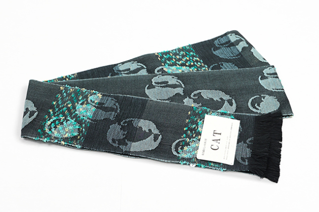 米沢織 近賢織物 半幅帯 おしゃれ四寸帯 CAT リバーシブル 黒×青