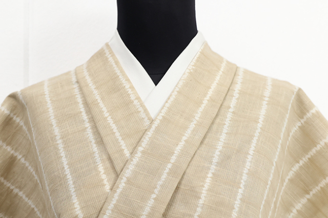 片貝木綿 木綿着物 紺仁工房 普段着きもの 縫い締め絞り ベージュ