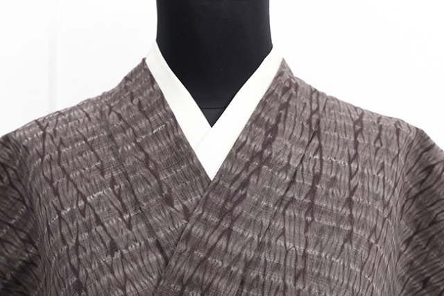 片貝木綿 木綿着物 紺仁工房 普段着きもの 杢目絞り 焦茶