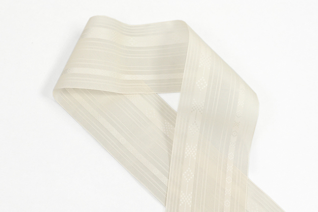 博多織 正絹 半幅帯 粗紗 夏帯 幾何学 白