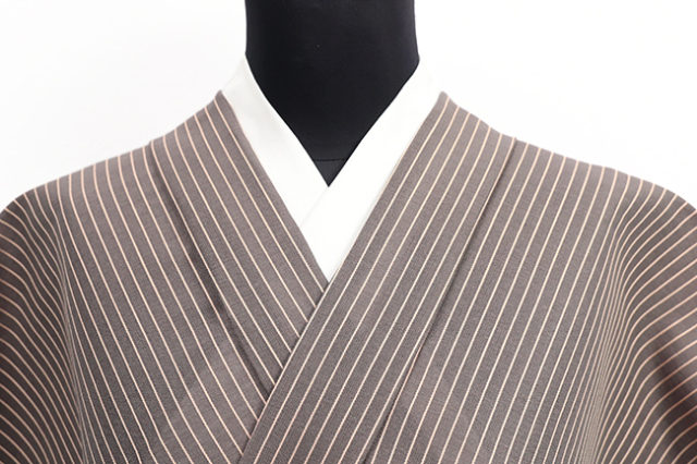 米沢織 夏KIPPE(きっぺ) 綿麻 涼しま 広幅 縞 茶色×薄橙 ◆男女兼用◆