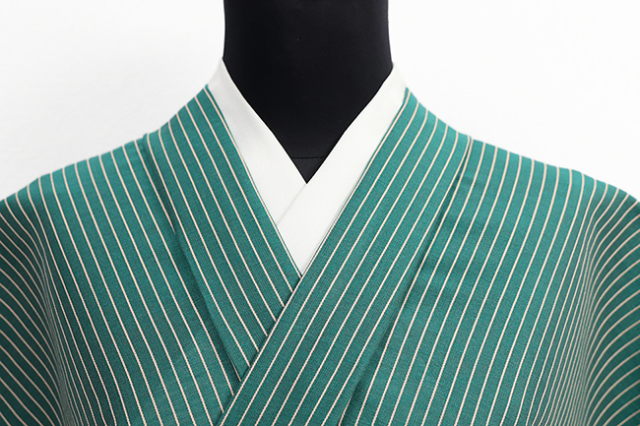 米沢織 夏KIPPE(きっぺ) 綿麻 涼しま 広幅 縞 緑×薄橙 ◆男女兼用◆