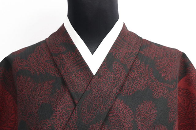 【受注商品】小室庵 セオα 着物 更紗 ブラックレッド