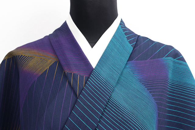 【受注商品】小室庵 セオα 着物 着物 プリズム グリーン/ブルー