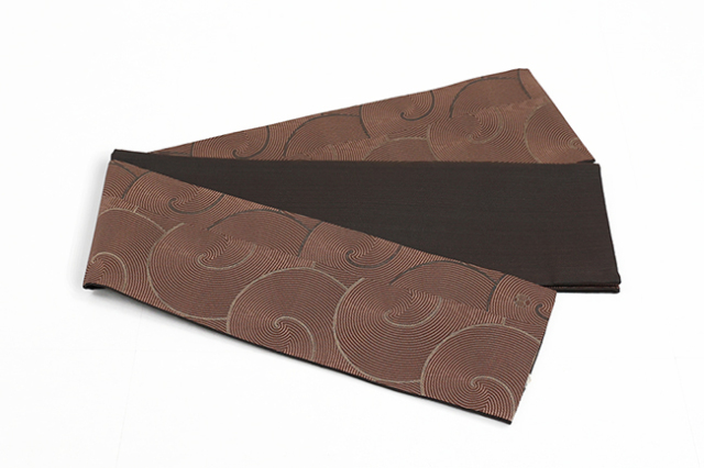 ポリエステル 半幅帯 渦 焦茶