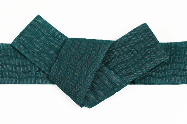 本麻 角帯 両面 夏帯 よろけ縞 ラメ 青緑