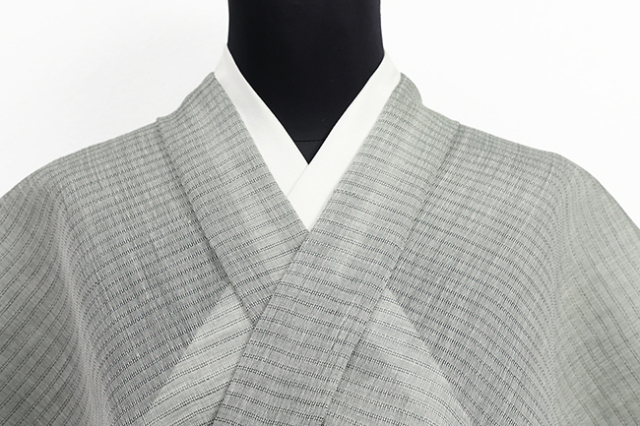本麻 夏着物 広幅 浮織 縞 灰色