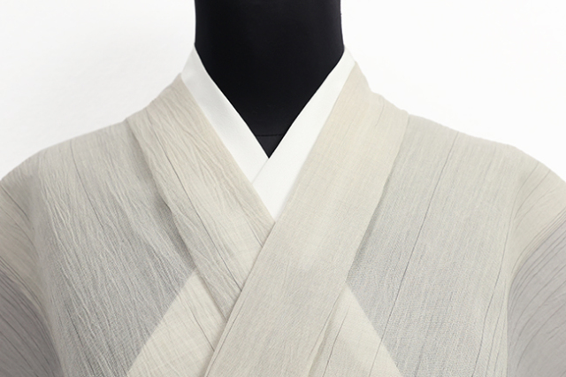 本麻 夏着物 小千谷ちぢみ 楊柳 広幅 二色色分け 灰色×薄灰色
