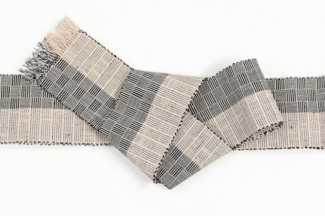 本麻 角帯  夏帯 越後上布 ベージュ×黒