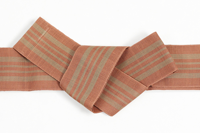 本麻 角帯  夏帯 縞 橙×ベージュ