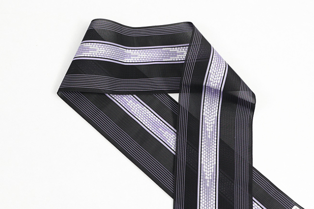 博多織 正絹 半幅帯 粗紗 夏帯 石畳み 黒×紫