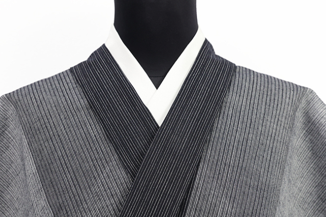 光源氏 浴衣(ゆかた) 綿麻 グラデ縞 黒 ◆男性にオススメ◆