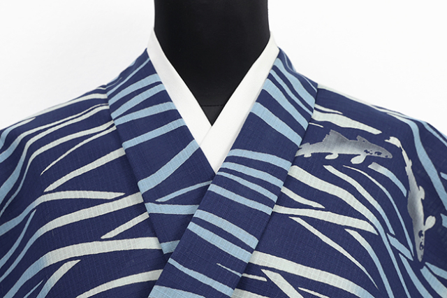 itomi浴衣(ゆかた) 優華壇 綿紅梅 鮎 たてぼかし 青 ◆男女兼用◆