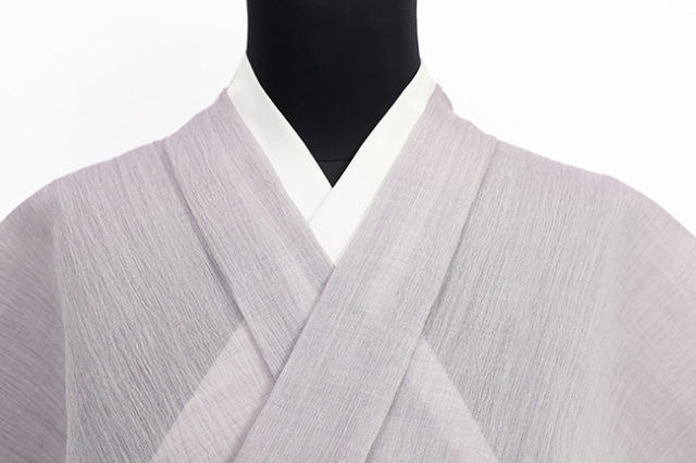 本麻 夏着物 小千谷ちぢみ 楊柳 広幅 無地 薄紫