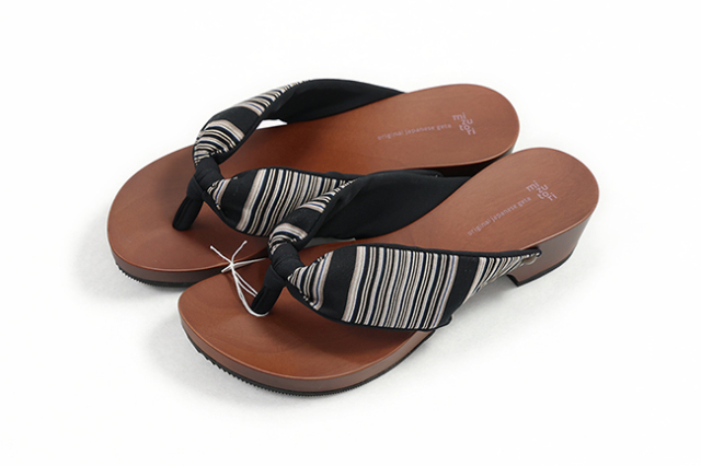 mizutori 水鳥 GETA 下駄 サンダル Mサイズ Lサイズ hitete 4.5 宵の水（小倉 縞縞） 黒×ベージュ