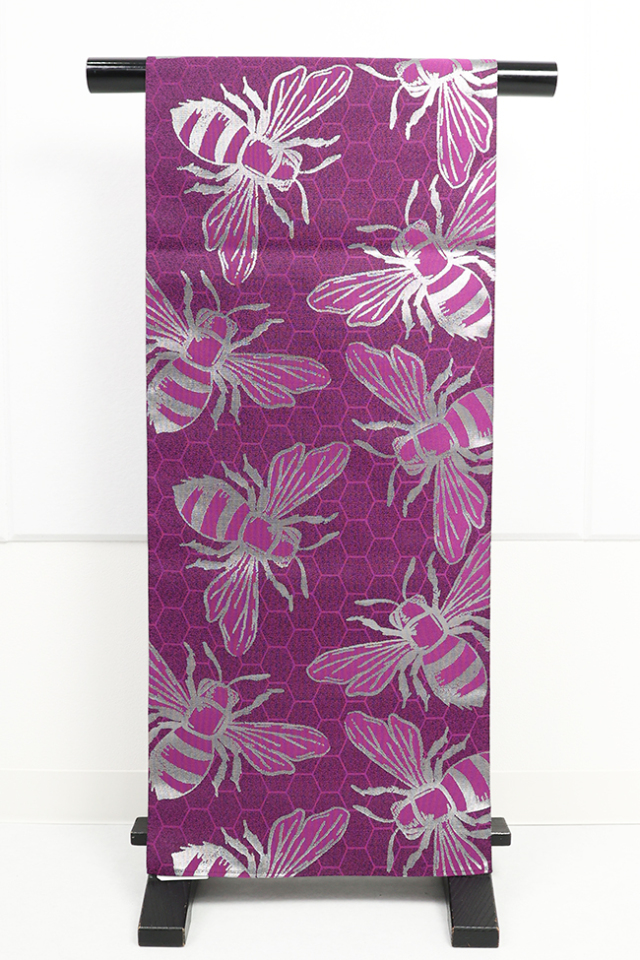 蔦屋久兵衛 ひとえ八寸帯（兵児帯） 蜂 紫×銀