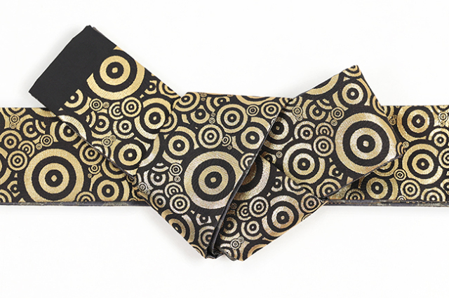 西陣織 蔦屋久兵衛 両面角帯 絹 ラメ糸 渦巻 ペイント 金×濃灰