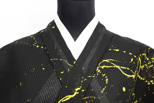 京都 青野工房 浴衣(ゆかた) 綿麻 ハイブリッド染め ローケツフブキ 黄 3041