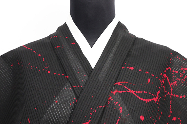 京都 青野工房 浴衣(ゆかた) 綿麻 ハイブリッド染め ローケツフブキ 赤 3037
